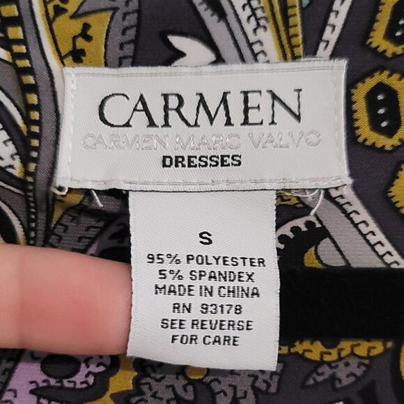 Carmen Carmen Marc Valvo Faux Wrap V-Neck Paisley Print Dress Small - Picture 3 of 9